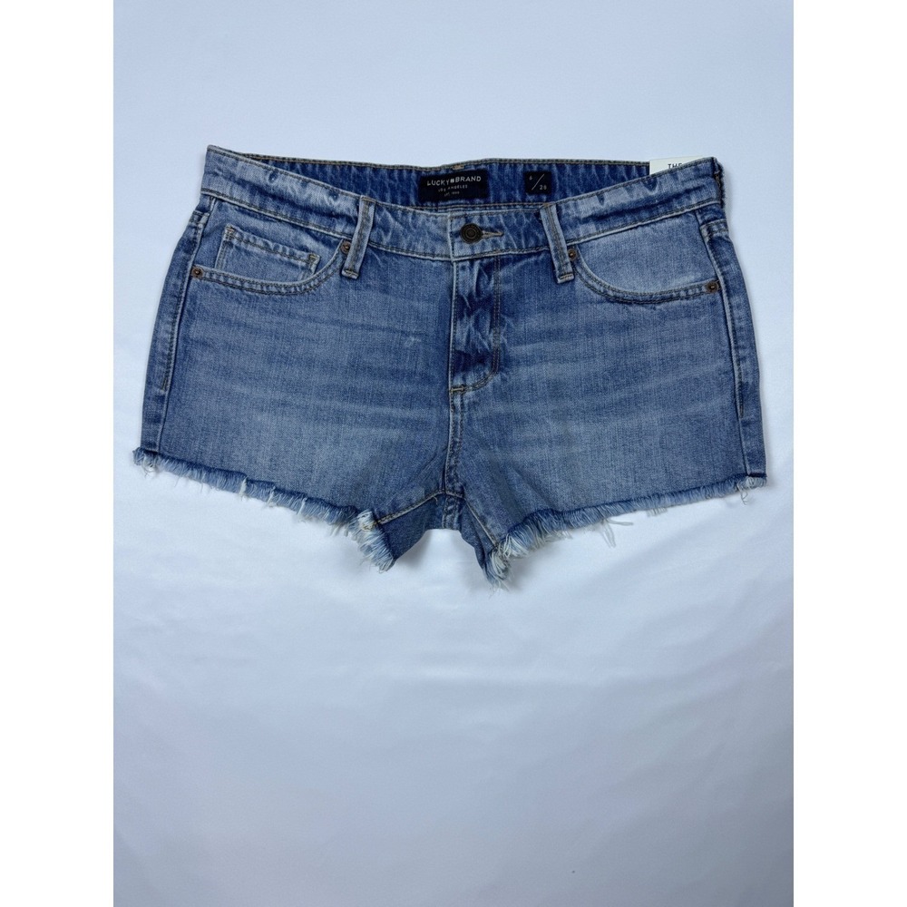 Lucky Brand The Cut Off Denim Shorts Blue Medium Wash Frayed Hem 6/28  NEW